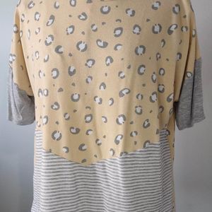 XL Lovely Souls Womens Short Sleeve Blouse Gray & White & Yellow C5927